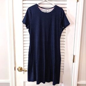 Casual navy and white polka dot dress w pockets, med